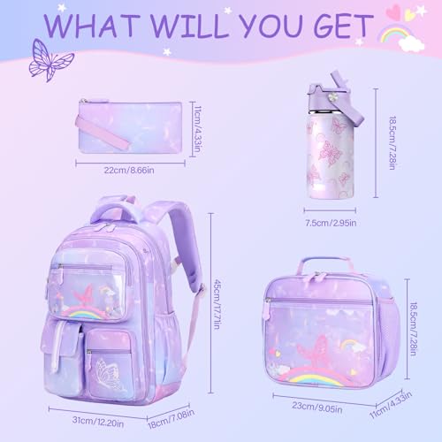 ACESAK Kids School Backpack for Girls Rainbow Bookbag Backpack with 14OZ Kids Water Bottle Lunch Bag Set for Girls Kid Teens Middle School Student Girl Backpacks for Schools 4pcs Water Bottle - Image 3