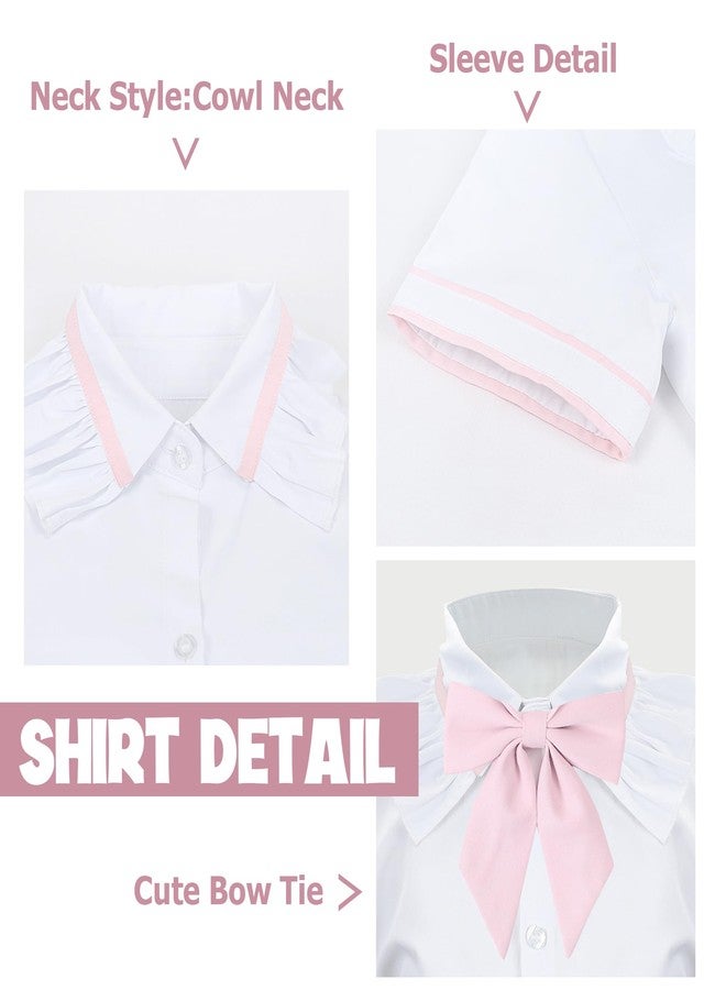 Billion Xin Girls' School Uniform Skirt Set，Girls Bow Tie Shirt Top with Pleated Mini Skirt Suit Costume Cute Student Outfit Set - Image 4