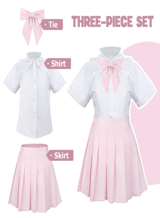 Billion Xin Girls' School Uniform Skirt Set，Girls Bow Tie Shirt Top with Pleated Mini Skirt Suit Costume Cute Student Outfit Set - Image 3
