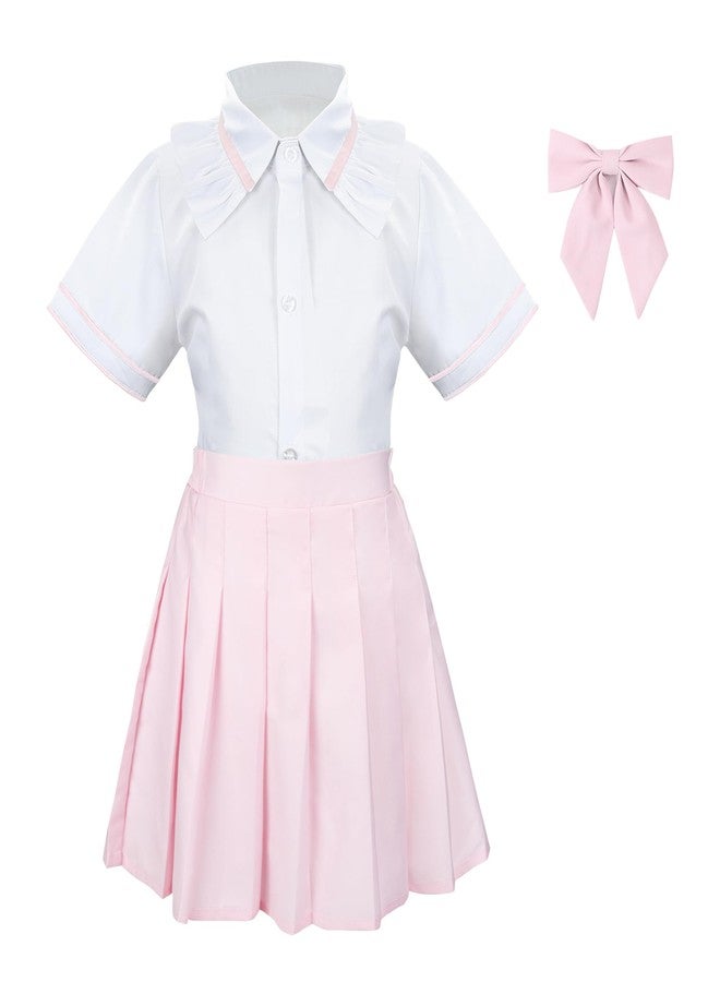 Billion Xin Girls' School Uniform Skirt Set，Girls Bow Tie Shirt Top with Pleated Mini Skirt Suit Costume Cute Student Outfit Set - Image 1