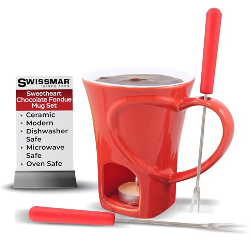 Swissmar 4-Piece Sweetheart Chocolate Fondue Mug Set – Mini Fondue Set for Keeping Chocolate, Caramel, Cheese, & More Warm – Ideal Gift for Weddings & Desserts - Image 1