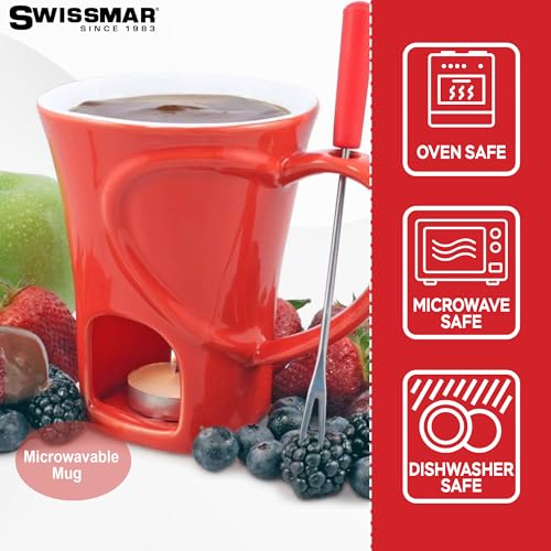 Swissmar 4-Piece Sweetheart Chocolate Fondue Mug Set – Mini Fondue Set for Keeping Chocolate, Caramel, Cheese, & More Warm – Ideal Gift for Weddings & Desserts - Image 5