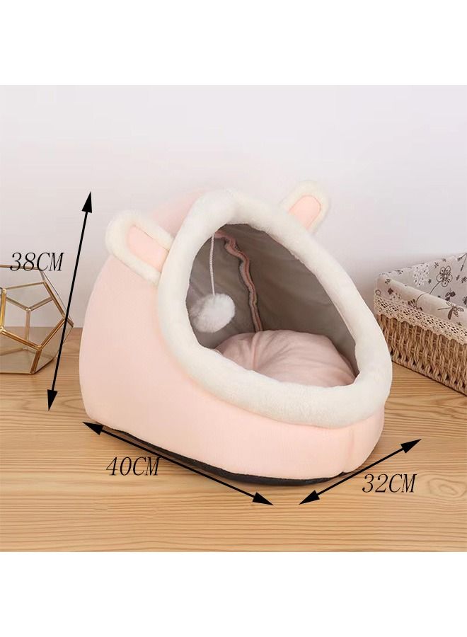 Generic Cartoon Pet Bed Indoor Semi Enclosed Cat Bed Washable Cave Small Cat House With Toy Ball Warm Soft Detachable Cat House Pet House (Pink Rabbit M)  - Image 2