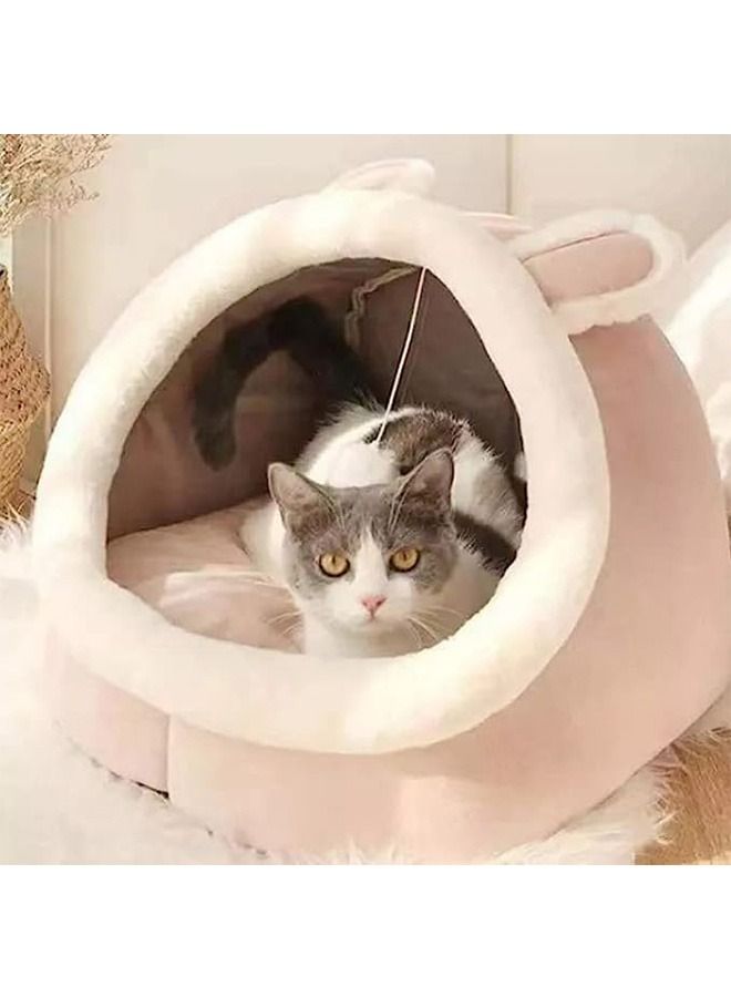 Generic Cartoon Pet Bed Indoor Semi Enclosed Cat Bed Washable Cave Small Cat House With Toy Ball Warm Soft Detachable Cat House Pet House (Pink Rabbit M)  - Image 3