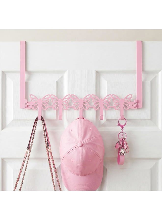 AceOrbit Over The Door Hooks Hanger Wall Mount Towel Hanger Door Holder Organizer 5 Hooks Farmhouse Rustic Kawaii Decor for Bedroom Bathroom Towel Hat Clothes(Pink,Butterfly) - Image 4