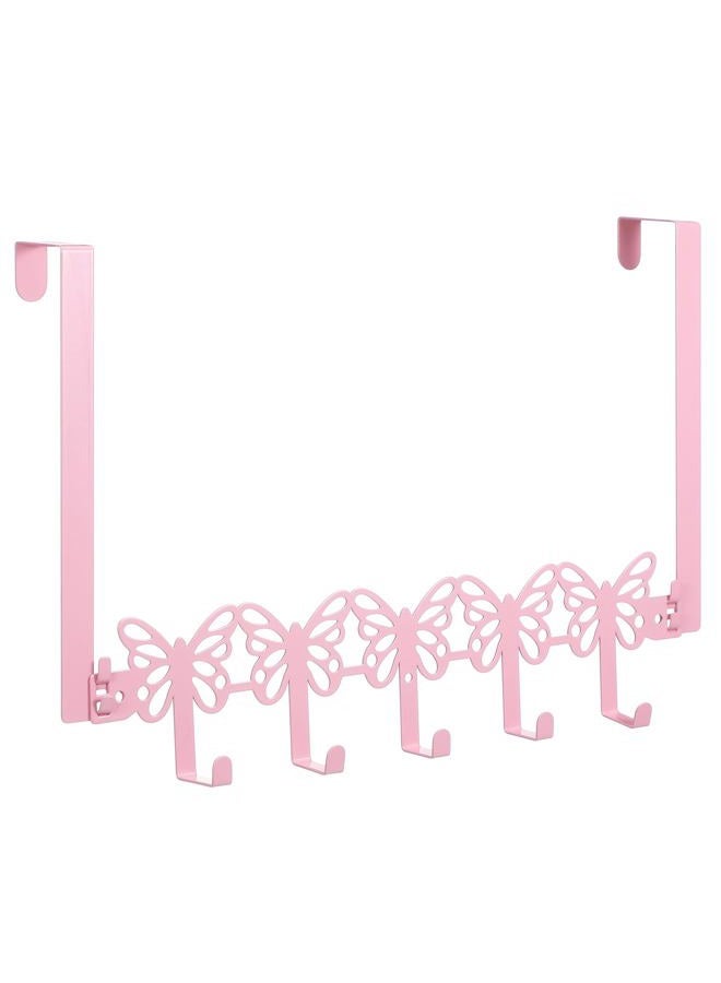 AceOrbit Over The Door Hooks Hanger Wall Mount Towel Hanger Door Holder Organizer 5 Hooks Farmhouse Rustic Kawaii Decor for Bedroom Bathroom Towel Hat Clothes(Pink,Butterfly) - Image 1