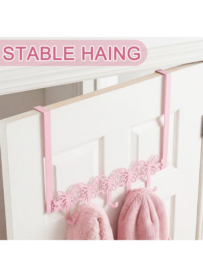 AceOrbit Over The Door Hooks Hanger Wall Mount Towel Hanger Door Holder Organizer 5 Hooks Farmhouse Rustic Kawaii Decor for Bedroom Bathroom Towel Hat Clothes(Pink,Butterfly) - Image 3