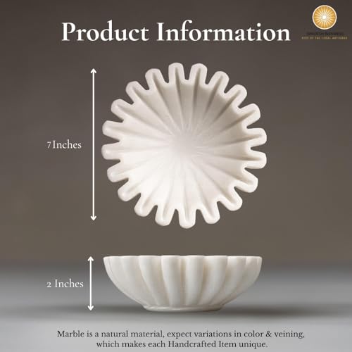 SWADESHI BLESSINGS HandCrafted Marble Ruffle Bowl/Antique Scallop Bowl/Fruit Bowl/Vintage Ring Dish/Decorative Flower Dish/HouseWarming Gift/Wedding Gifts/Urli (7 Inches) - Image 3