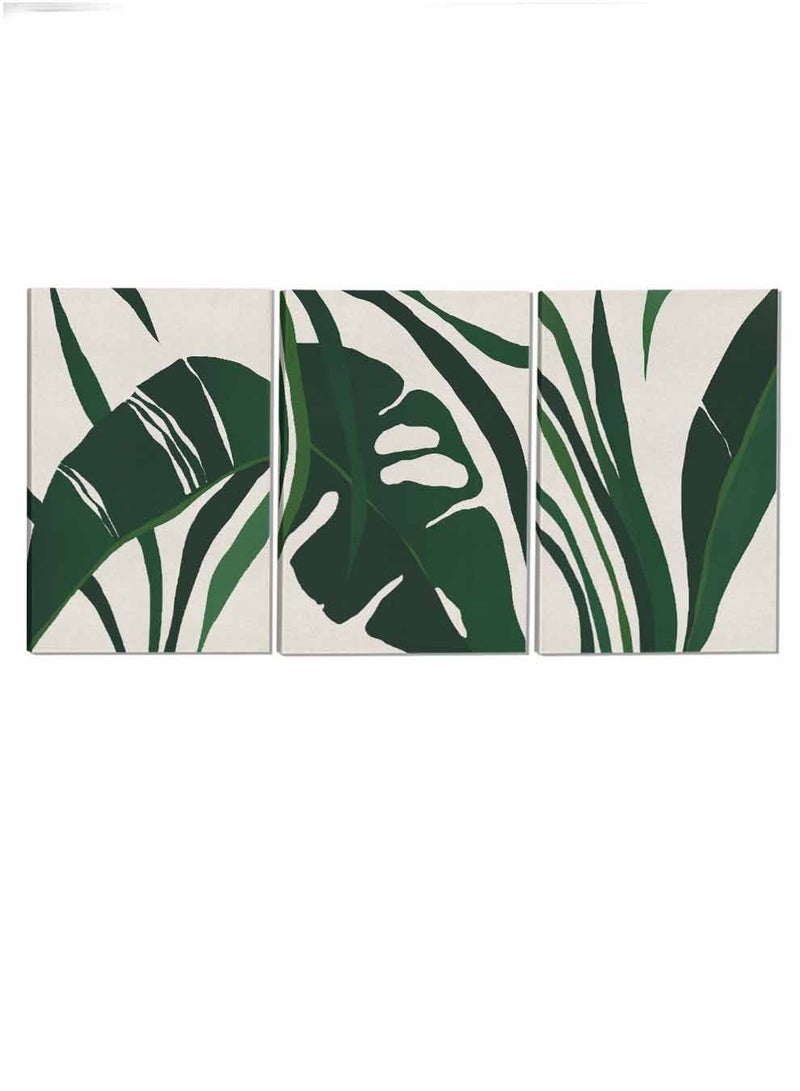 لوحة طقم من ٣ لوحات كانفاس على إطار خشبي تصميم أوراق نباتية للمنزل غرفة المعيشة المكتب الديكور - Image 4