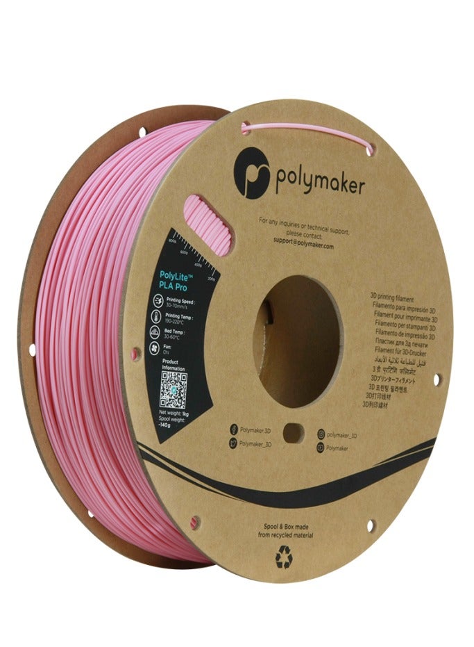 polymaker خيوط PLA PRO من Polymaker مقاس 1.75 مم، متينة وعالية الصلابة باللون الوردي، خيوط PLA مقاس 1.75 مم، بكرة كرتون 1 كجم - خيوط طابعة ثلاثية الأبعاد PolyLite PLA PRO مقاس 1.75 مم، اطبع باستخدام معظم الطابعات ثلاثية الأبعاد باستخدام خيوط ثلاثية الأبعاد باللون الوردي