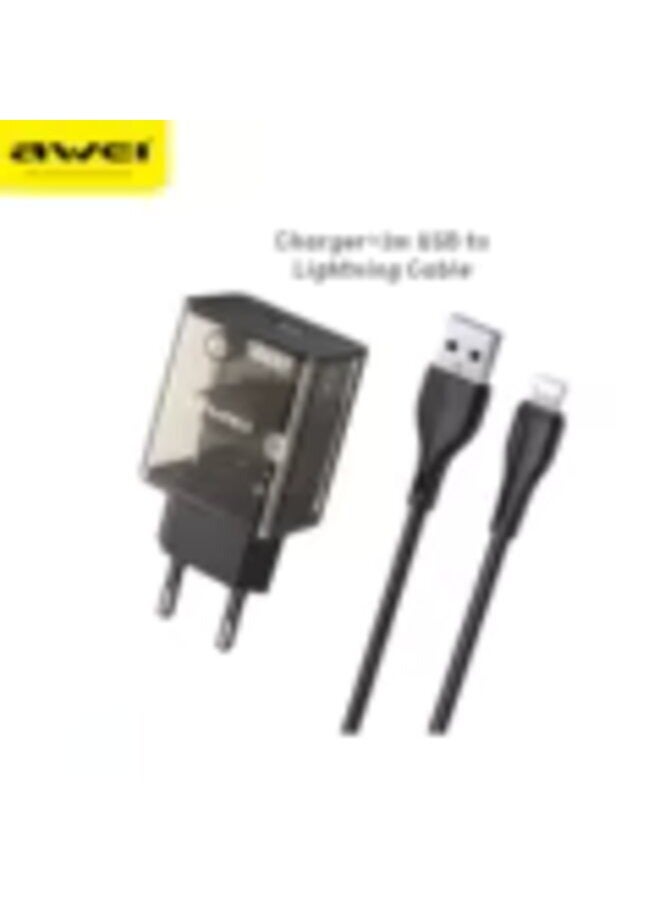 Awei Transparent Wall Charger Portable Fast Charger With 1M Data Cable  - Image 1