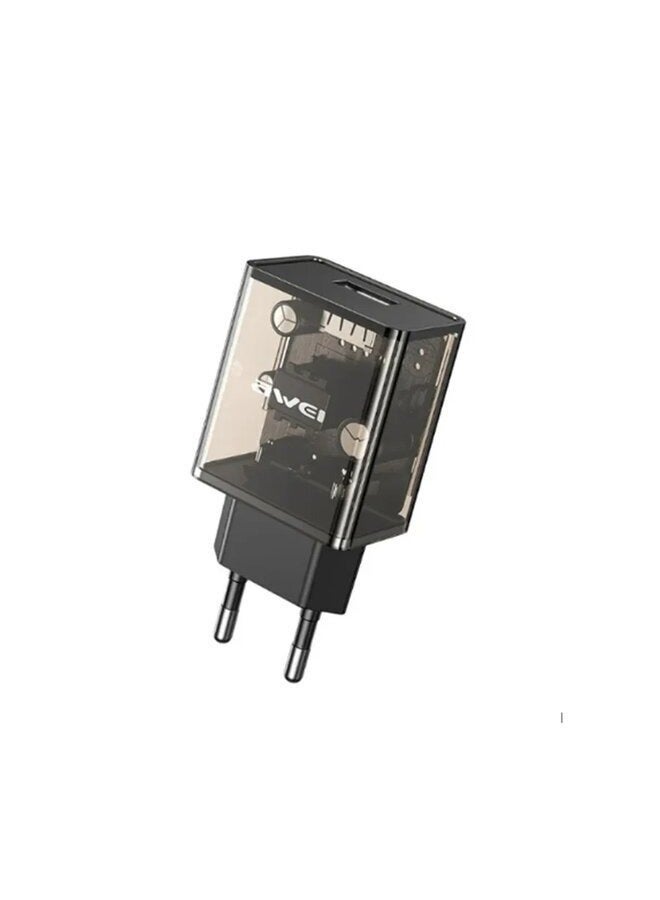 Awei Transparent Wall Charger Portable Fast Charger With 1M Data Cable  - Image 3