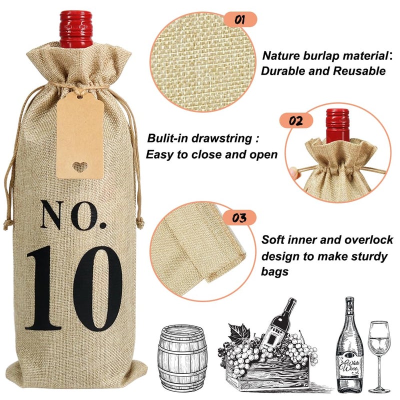 Shintop 20pcs Jute Wine Bags with Gift Tags and 100 Feet Jute Twine, 14 x 6 1/4 inches Hessian Numbered Bottle Gift Bags with Drawstring for Blind Wine Tasting (No.1-No.20, Brown) - Image 3