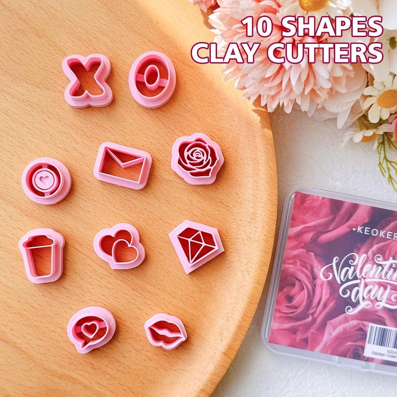 KEOKER Valentines Day Polymer Clay Cutters, Valentines Polymer Clay Cutters for Earrings Making, 10 Shapes Valentines Earring Clay Cutters, Heart Clay Cutters for Polymer Clay Jewelry (Studs) - Image 3