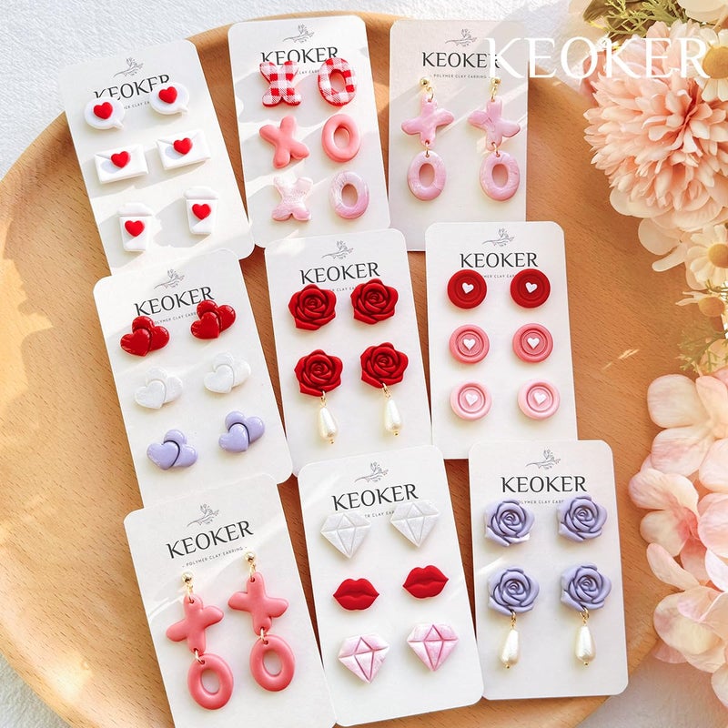 KEOKER Valentines Day Polymer Clay Cutters, Valentines Polymer Clay Cutters for Earrings Making, 10 Shapes Valentines Earring Clay Cutters, Heart Clay Cutters for Polymer Clay Jewelry (Studs) - Image 2