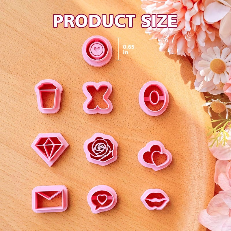KEOKER Valentines Day Polymer Clay Cutters, Valentines Polymer Clay Cutters for Earrings Making, 10 Shapes Valentines Earring Clay Cutters, Heart Clay Cutters for Polymer Clay Jewelry (Studs) - Image 4