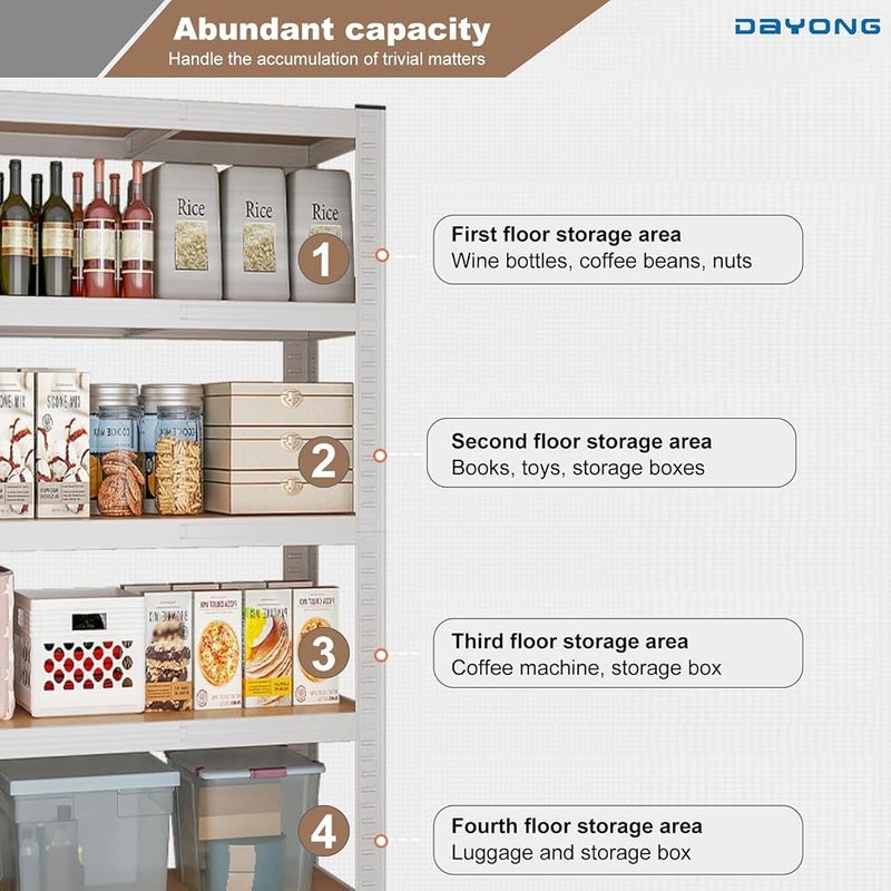 DAYONG 5 Tier Metal Storage Rack, Shelving Units, Storage Shelves, Shelf Storage Organizer for Kitchen, Living room, Bedroom, Office, Balcony (White) - Image 5