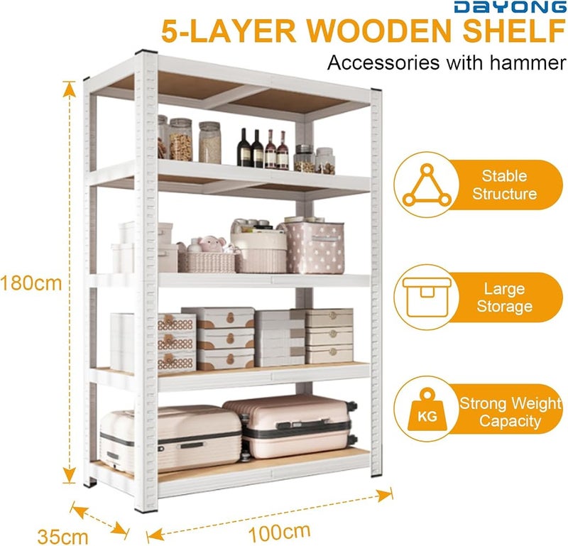 DAYONG 5 Tier Metal Storage Rack, Shelving Units, Storage Shelves, Shelf Storage Organizer for Kitchen, Living room, Bedroom, Office, Balcony (White) - Image 2