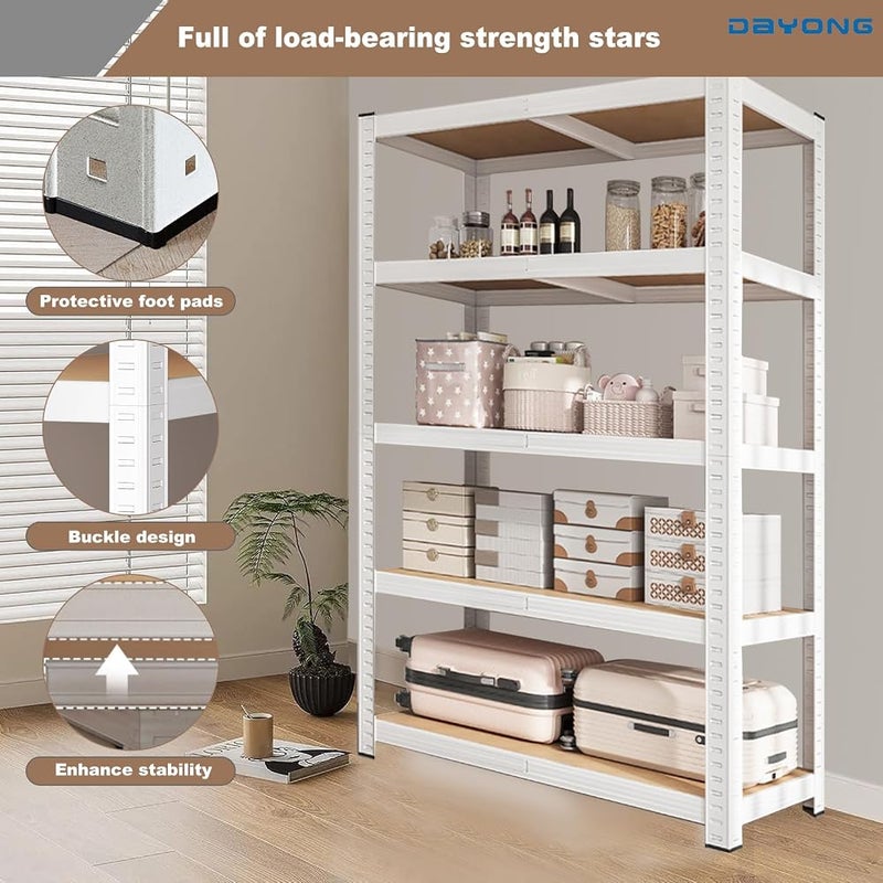 DAYONG 5 Tier Metal Storage Rack, Shelving Units, Storage Shelves, Shelf Storage Organizer for Kitchen, Living room, Bedroom, Office, Balcony (White) - Image 4