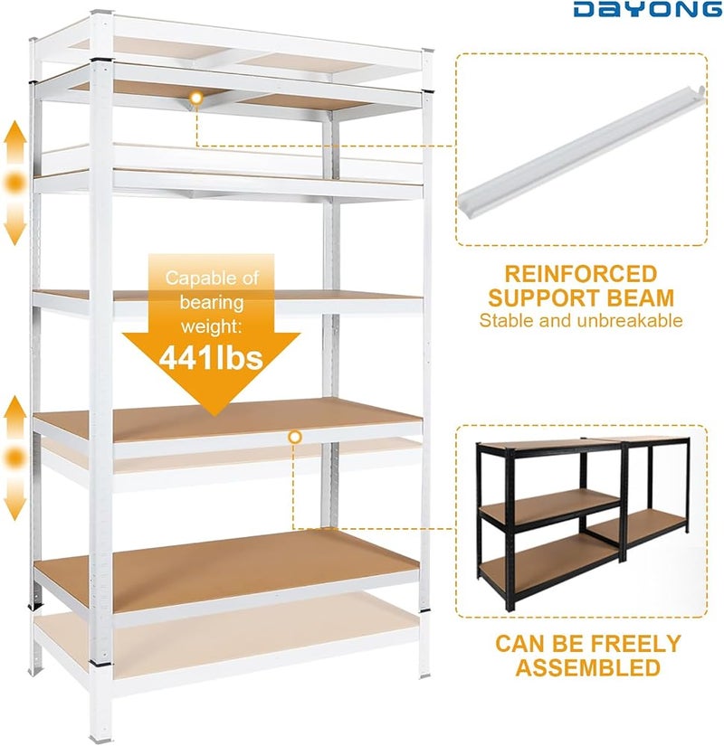 DAYONG 5 Tier Metal Storage Rack, Shelving Units, Storage Shelves, Shelf Storage Organizer for Kitchen, Living room, Bedroom, Office, Balcony (White) - Image 3