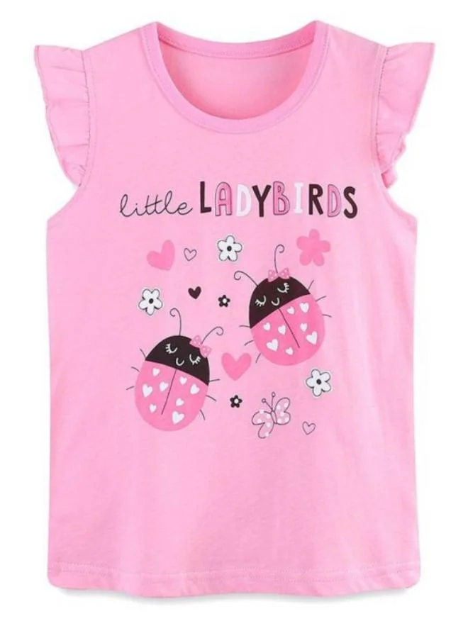 YUNIQEE Pink Printed Cap Sleeve Crew Neck T-Shirt