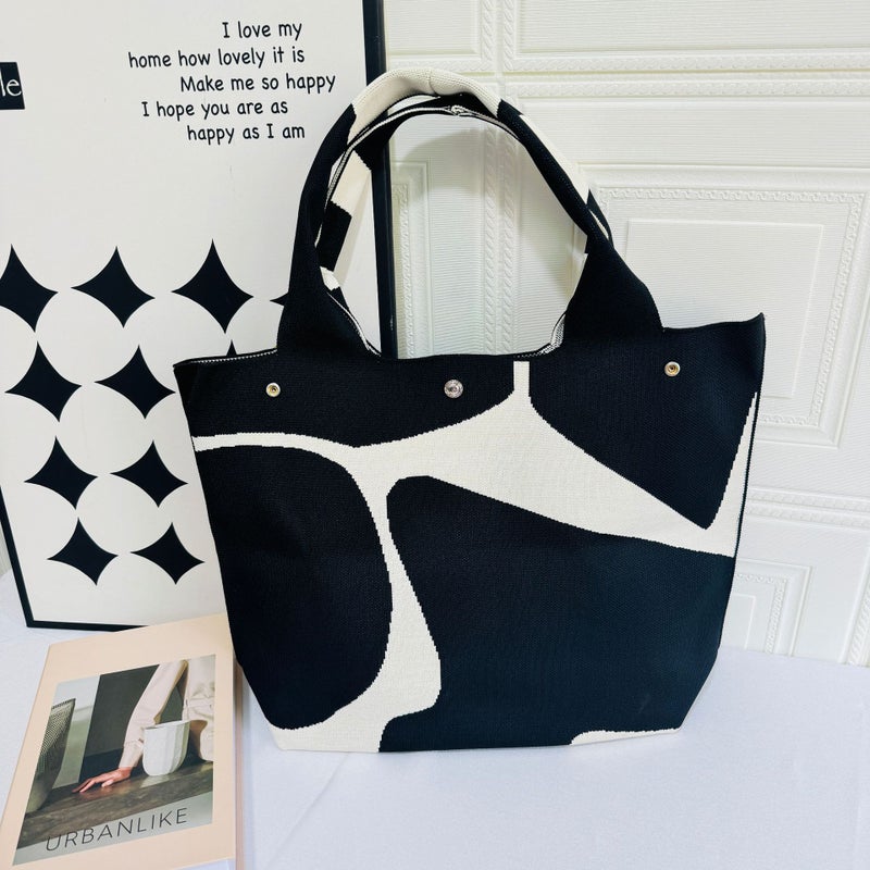 2024 Korean Style Niche Design Knitted Bag Women'S All-Match Large Capacity Handbag Milk Pattern Outgoing Shopping Bag - Image 2