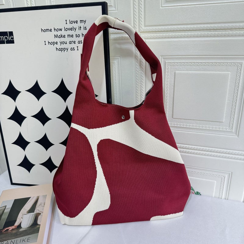 2024 Korean Style Niche Design Knitted Bag Women'S All-Match Large Capacity Handbag Milk Pattern Outgoing Shopping Bag - Image 4