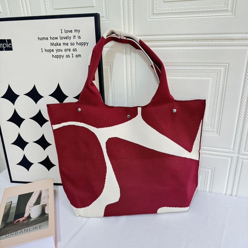 2024 Korean Style Niche Design Knitted Bag Women'S All-Match Large Capacity Handbag Milk Pattern Outgoing Shopping Bag - Image 3