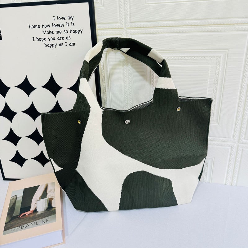 2024 Korean Style Niche Design Knitted Bag Women'S All-Match Large Capacity Handbag Milk Pattern Outgoing Shopping Bag - Image 5