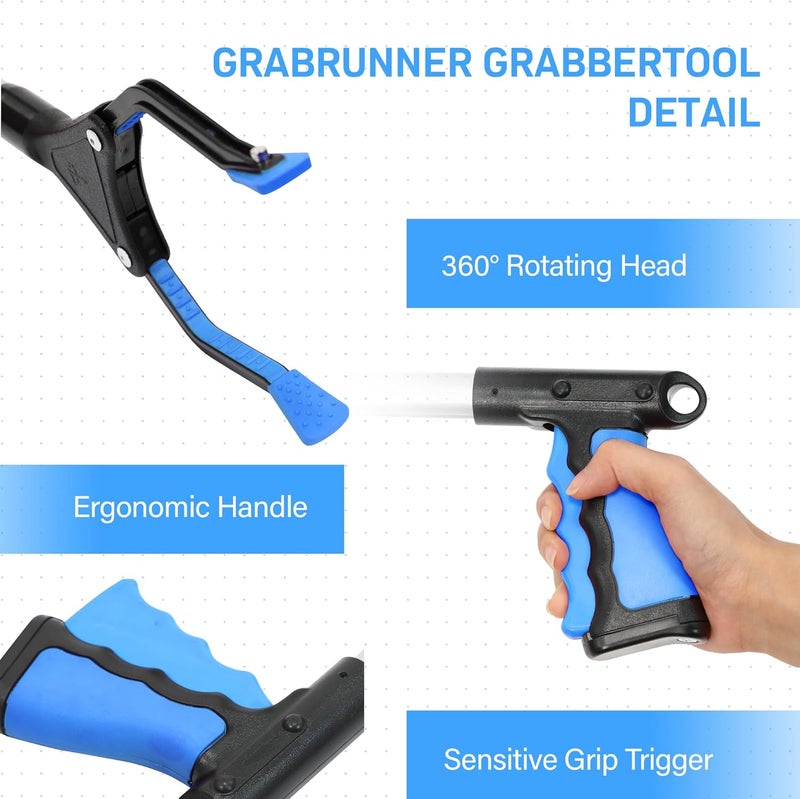 GrabRunner 32 inch Foldable Reacher Grabber Tool with Strong Magnetic Tip for Seniors, Disabled, After Surgery Recovery (Blue) - Image 3