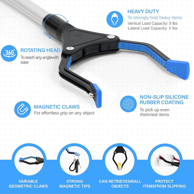 GrabRunner 32 inch Foldable Reacher Grabber Tool with Strong Magnetic Tip for Seniors, Disabled, After Surgery Recovery (Blue) - Image 2