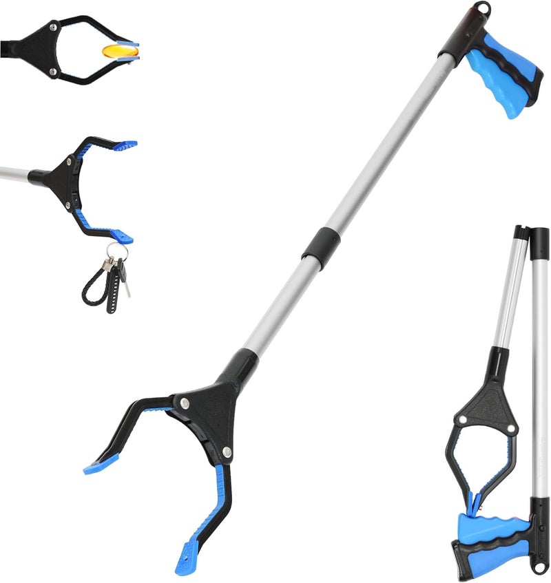GrabRunner 32 inch Foldable Reacher Grabber Tool with Strong Magnetic Tip for Seniors, Disabled, After Surgery Recovery (Blue) - Image 1