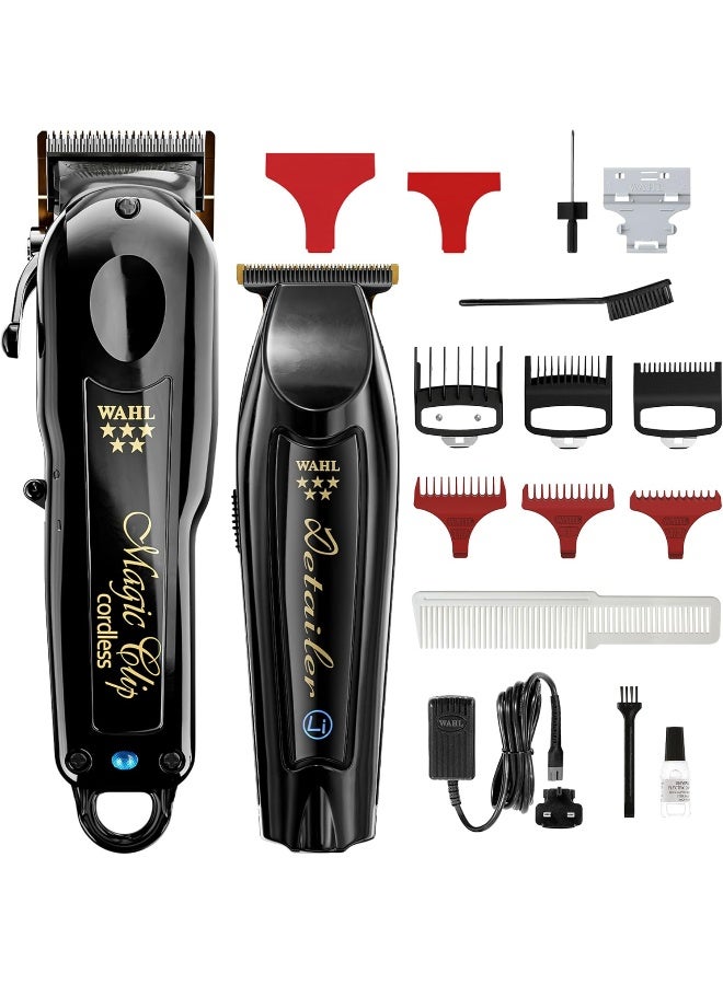 Wahl Professional 5 Star Barber Combo | Cord-Cordless | Magic Clip Black & Detailer Black | 3 Premium Clipper Attachment Combs | 3 Trimmer Attachment Combs | 3 Pin - GCC - Image 1