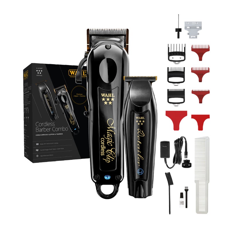 Wahl Professional 5 Star Barber Combo | Cord-Cordless | Magic Clip Black & Detailer Black | 3 Premium Clipper Attachment Combs | 3 Trimmer Attachment Combs | 3 Pin - GCC - Image 1
