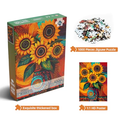 Hiwhy Radiant Sunflower Vases 1000 Piece Puzzle for Adults Difficult Puzzles Art Painting Jigsaw Puzzles Family Game Home Decor - Image 5