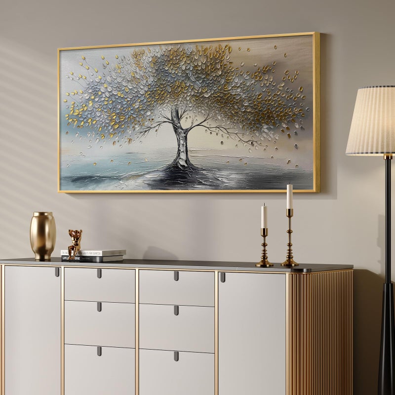 Cuspin Large Gold Framed Tree of Life Wall Art for Living Room, Modern Abstract Blue Golden Tree Canvas Painting Prints, Luxury Artwork for Bedroom Hallway Kitchen Dining Room Office Wall Decor, 60x30 Inch - Image 2