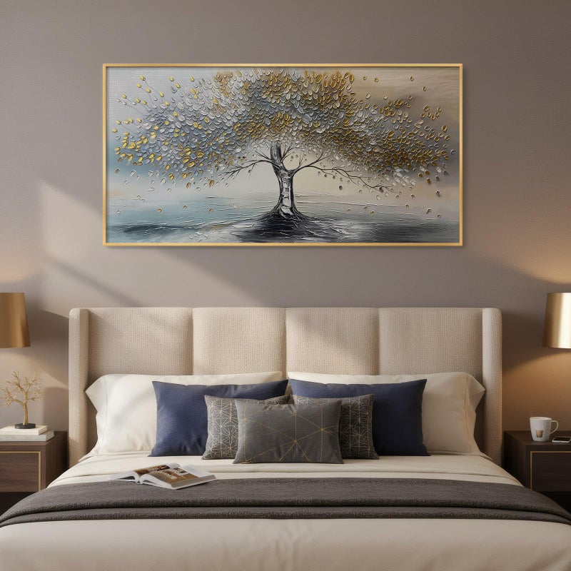 Cuspin Large Gold Framed Tree of Life Wall Art for Living Room, Modern Abstract Blue Golden Tree Canvas Painting Prints, Luxury Artwork for Bedroom Hallway Kitchen Dining Room Office Wall Decor, 60x30 Inch - Image 4