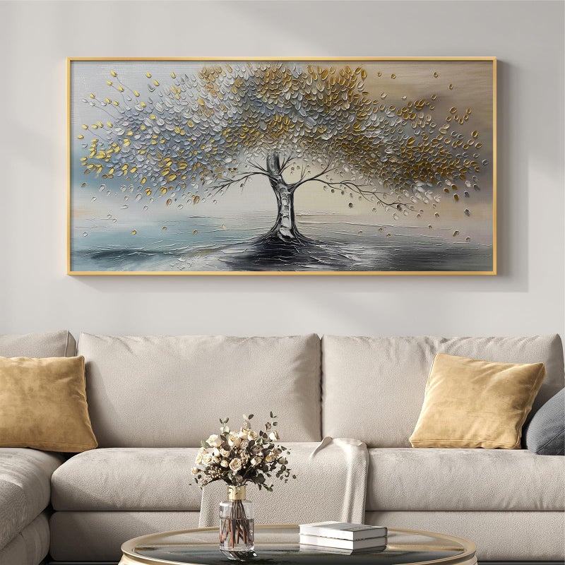 Cuspin Large Gold Framed Tree of Life Wall Art for Living Room, Modern Abstract Blue Golden Tree Canvas Painting Prints, Luxury Artwork for Bedroom Hallway Kitchen Dining Room Office Wall Decor, 60x30 Inch - Image 3