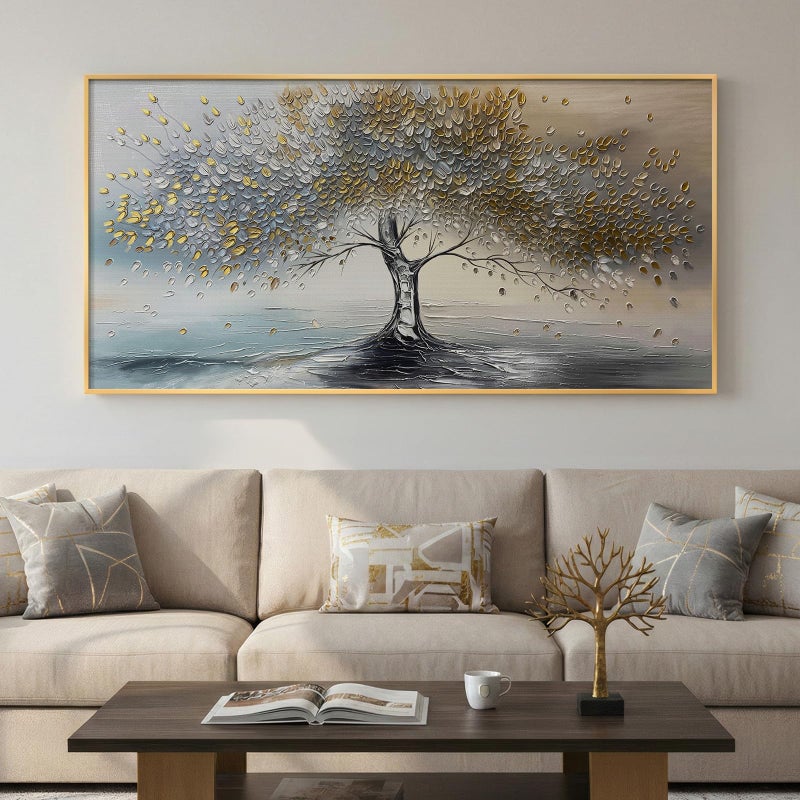 Cuspin Large Gold Framed Tree of Life Wall Art for Living Room, Modern Abstract Blue Golden Tree Canvas Painting Prints, Luxury Artwork for Bedroom Hallway Kitchen Dining Room Office Wall Decor, 60x30 Inch - Image 1