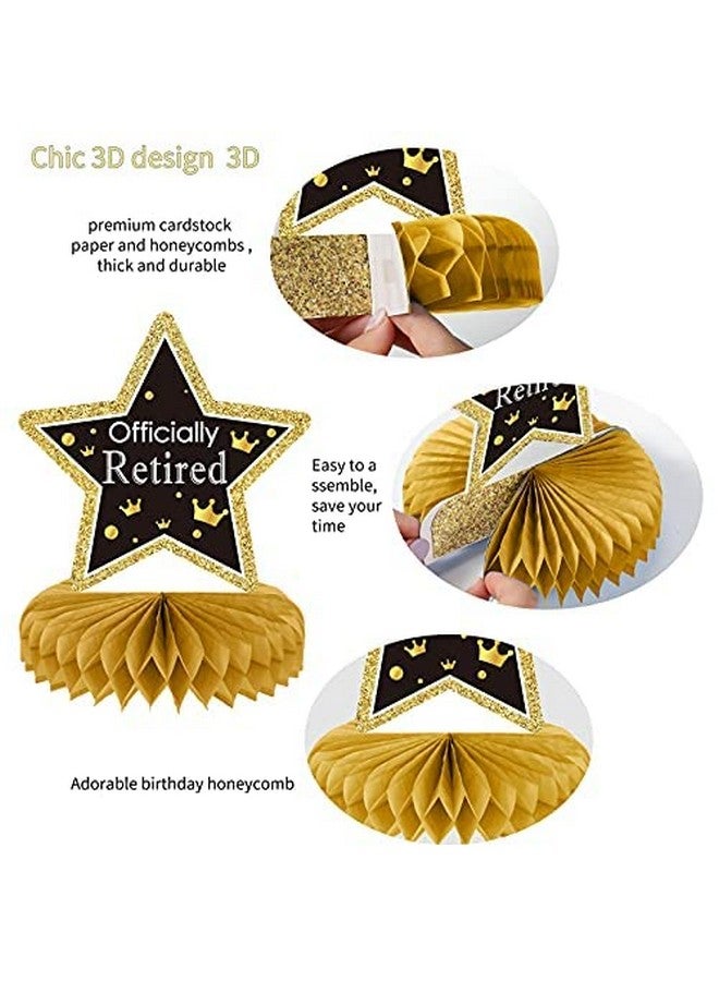 تفكس جيه 9 قطع من ديكورات حفلات التقاعد، قطعة مركزية ذهبية لحفلات التقاعد، زينة طاولة لامعة على شكل قرص العسل لحفلات تقاعد سعيدة للرجال والنساء - Image 4