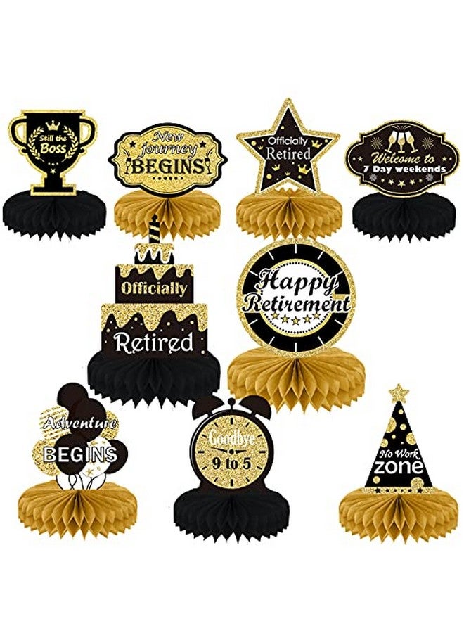 تفكس جيه 9 قطع من ديكورات حفلات التقاعد، قطعة مركزية ذهبية لحفلات التقاعد، زينة طاولة لامعة على شكل قرص العسل لحفلات تقاعد سعيدة للرجال والنساء - Image 1
