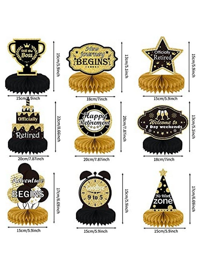 تفكس جيه 9 قطع من ديكورات حفلات التقاعد، قطعة مركزية ذهبية لحفلات التقاعد، زينة طاولة لامعة على شكل قرص العسل لحفلات تقاعد سعيدة للرجال والنساء - Image 3