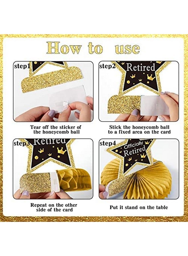 تفكس جيه 9 قطع من ديكورات حفلات التقاعد، قطعة مركزية ذهبية لحفلات التقاعد، زينة طاولة لامعة على شكل قرص العسل لحفلات تقاعد سعيدة للرجال والنساء - Image 5