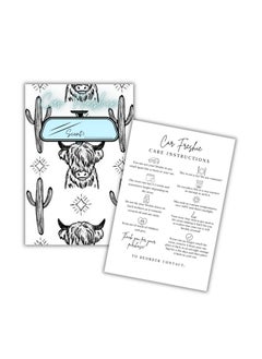 Lashicorn Car Freshie Insert Cards 50 Pk 4X6” Western Cactus Highland Cow Fits In 5X7” For Holographic Bags Freshie Scent Label Care Instruction Cardstock  - Image 1