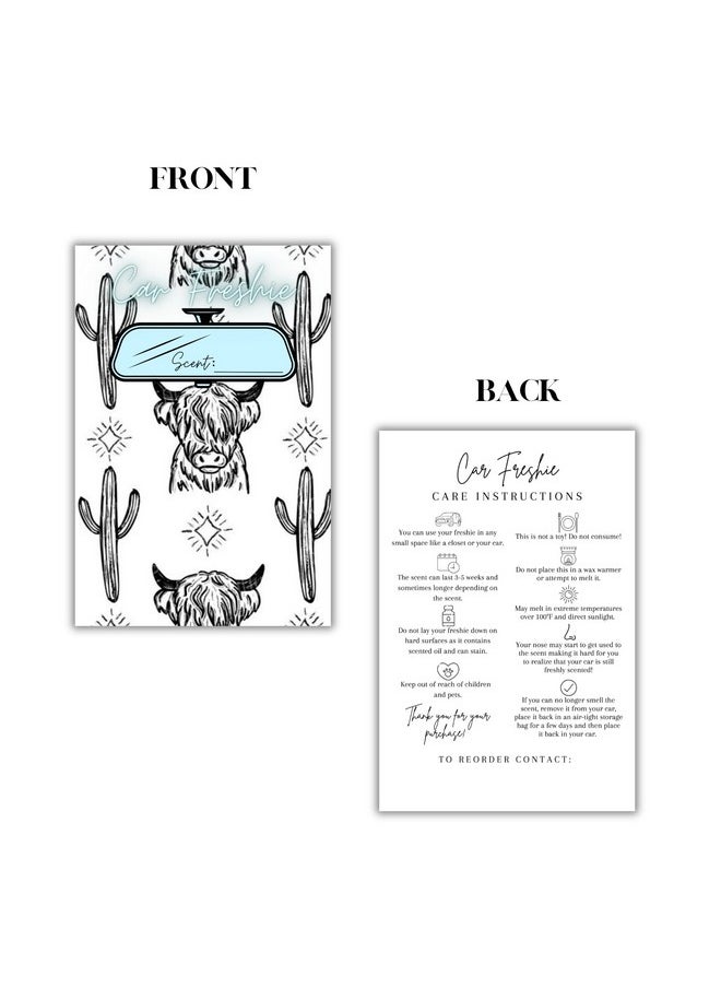 Lashicorn Car Freshie Insert Cards 50 Pk 4X6” Western Cactus Highland Cow Fits In 5X7” For Holographic Bags Freshie Scent Label Care Instruction Cardstock  - Image 2