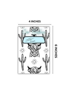 Lashicorn Car Freshie Insert Cards 50 Pk 4X6” Western Cactus Highland Cow Fits In 5X7” For Holographic Bags Freshie Scent Label Care Instruction Cardstock  - Image 4