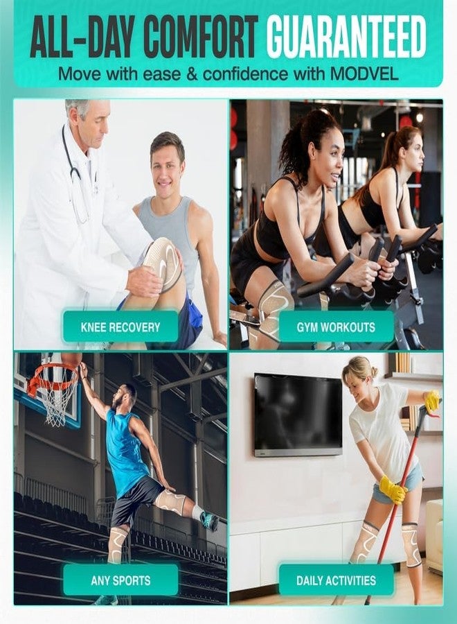Modvel 2 Pack Knee Brace for Women & Men - Workout Knees Compression Sleeve for Knee Pain Relief Joint Support for ACL, Arthritis, Meniscus Tear Knees Brace for Sports, Rodilleras para Gym Fitness - Image 5