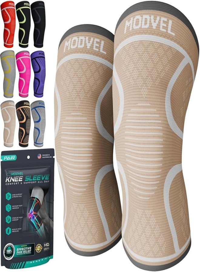 Modvel 2 Pack Knee Brace for Women & Men - Workout Knees Compression Sleeve for Knee Pain Relief Joint Support for ACL, Arthritis, Meniscus Tear Knees Brace for Sports, Rodilleras para Gym Fitness - Image 1