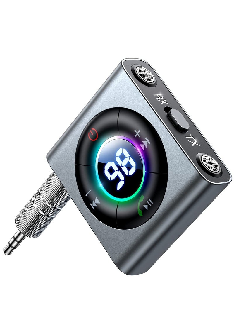 Zikra Bluetooth 5.3 Car Adapter, 2-in-1 Transmitter & Receiver with Dual Mics, LED Display, 3.5mm AUX for Car Audio, Home Stereo, TV, Airplane, PC, and Speakers, Metal Design. - Image 2
