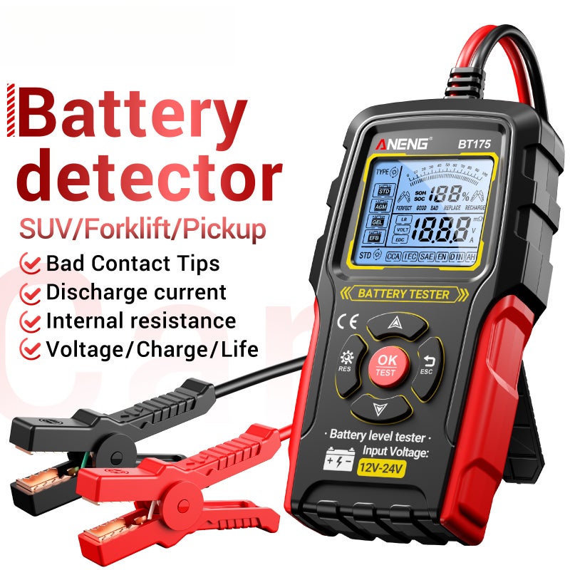 BT175 12V/24V Car Battery Tester, Digital Automotive Battery & Alternator Analyzer, Lead-Acid Battery Load Tester with Backlit Screen & Insulated Alligator Clips - Image 2